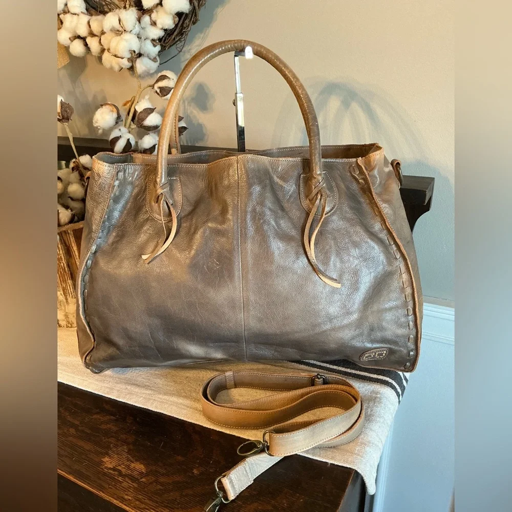 NWOT Bed Stu Leather Rockaway Shoulder Bag Crossbody Tote Taupe Driftwood $345 - Picture 3 of 13